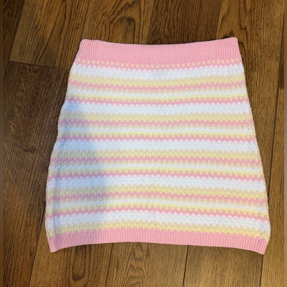 Boho knit wild fable Pink and Yellow Striped Skirt - Picture 2 of 5